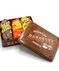 Southern BBQ peanuts men’s gift tin with Texas, Memphis, and Carolina BBQ flavors, gourmet peanuts in a brown tin