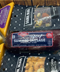 Closeup Beef Summer Sausage and Nuts Damn Man Delicatessen Gift Box