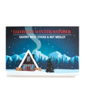 12 Days of Winter Wonder Savory Meat Sticks & Nut Medley Box with snowy cabin and mountain scenery background