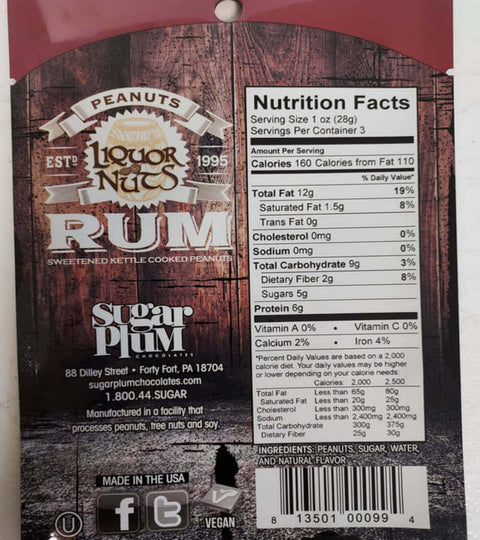 Rum Peanuts Nutrition Facts