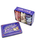 Spirits & Whisky Peanuts Men's Gift Tin with gourmet Moonshine Mix, Kentucky Bourbon, and Pale Ale flavored peanuts in blue tin.