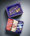 Spirits & Whisky Peanuts Men's Gift Tin with Kentucky Bourbon, Pale Ale, and Moonshine Mix gourmet peanuts in a blue container.