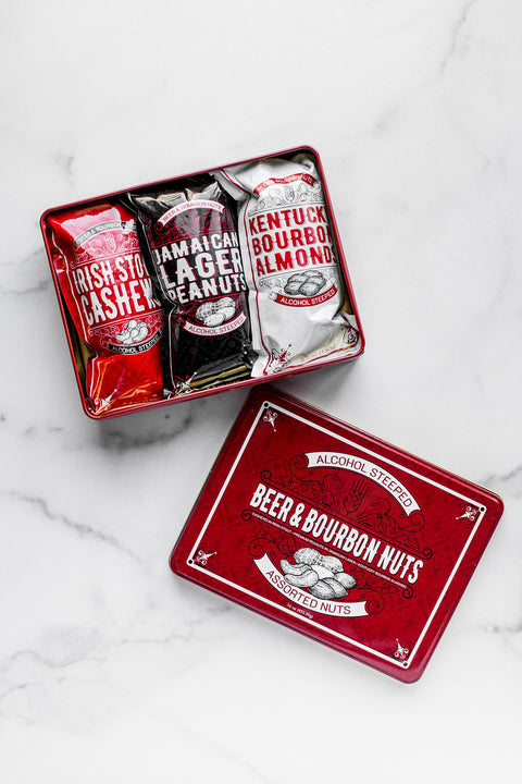Beer and Bourbon Liquor Assorted Nuts stainless box photo