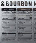 Beer and Bourbon Nuts Nutritional facts and ingredients label photo