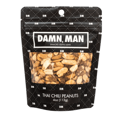 A 4oz Thai Chili Peanuts packed in a stand up pouch with zip lock.
